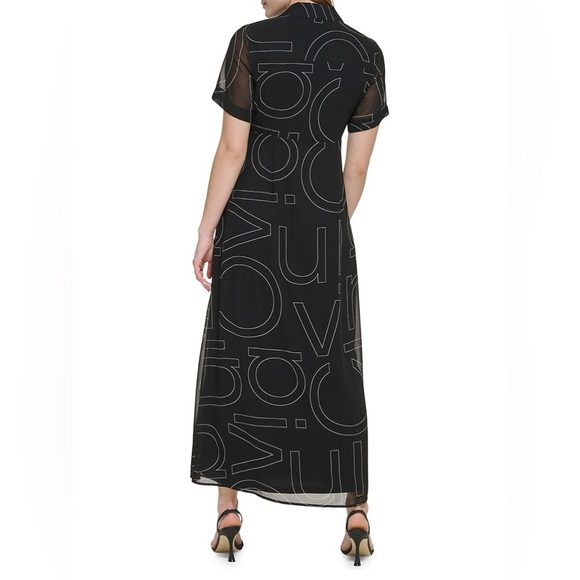 Calvin Klein Illusion Monogram Maxi Shirt Dress Size 4 - Picture 2 of 7